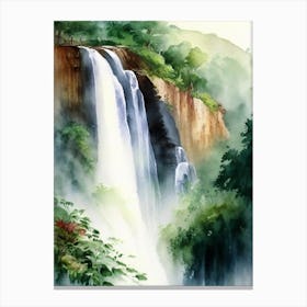 Satopanth Waterfall, India Water Colour  (3) Canvas Print