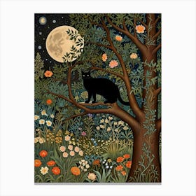 Cat In The Moonlight Style William Morris 12 Canvas Print