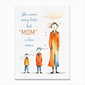 Mom and Children Watercolor Painting Canvas Print