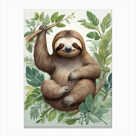 Cute Sloth Animal Illustration Canvas Print