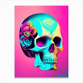 Skull With Tattoo Style Artwork 1 Pastel Pop Art Canvas Print