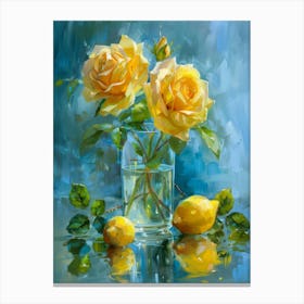 Yellow Roses In A Vase 1 Canvas Print