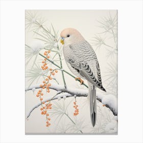 Winter Bird Painting Budgerigar 2 Canvas Print