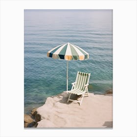 Beach Umbrella And Chair Near The Ocean Summer Photography Canvas Print