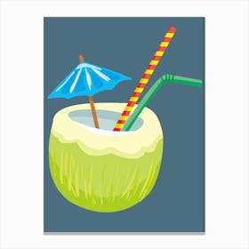 Coconut Cocktail With Umbrella Canvas Print