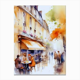 Paris city, passersby, cafes, apricot atmosphere, watercolors.5 Canvas Print