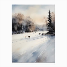 Rustic Winter Skating Rink Painting (11) Canvas Print
