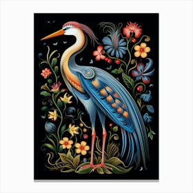 Folk Bird Illustration Great Blue Heron 5 Canvas Print