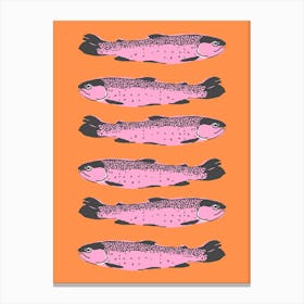 Pink Sardines On a Orange Background Print Canvas Print
