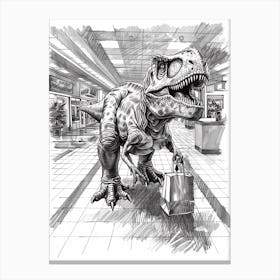 T Rex In A Mall Pencil Drawing Canvas Print