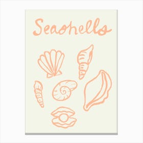 Seashell Doodles, Seashell Line Art, Minimalism Seashell Design 3 Canvas Print