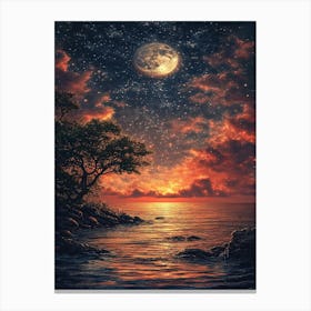 Full Moon Over The Ocean 1 Canvas Print