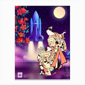 Geisha - Synthwave Space: ukiyo-e #3 Canvas Print