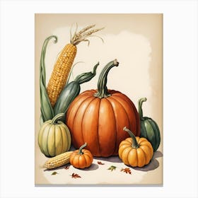 Holiday Illustration With Pumpkins, Corn, And Vegetables (13) Canvas Print