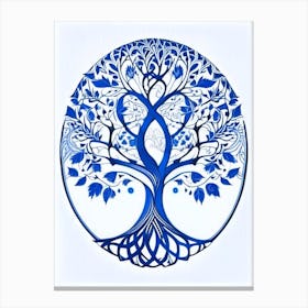 Tree Of Life 1 Symbol Blue And White Line Drawing Canvas Print