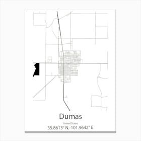 Dumas,United States Minimalist Map 1 Canvas Print