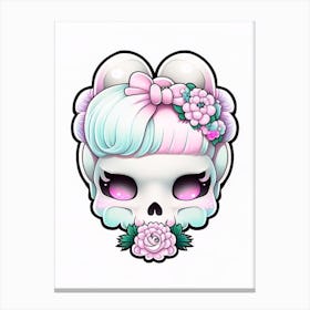 Skull With Tattoo Style Artwork Pastel Kawaii Canvas Print