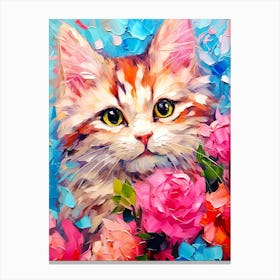 Cat With Roses Canvas Print