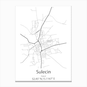 Sulecin,Poland Minimalist Map Canvas Print