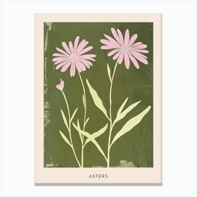Pink & Green Asters 5 Flower Poster Canvas Print