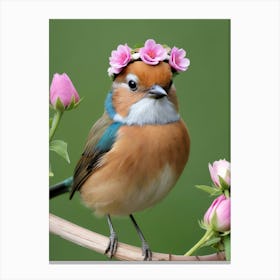 Cute Bird With Flower Crown Canvas Print