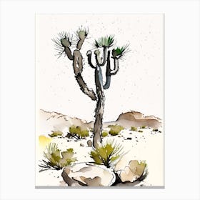 Joshua Tree In Rocky Landscape Minimilist Watercolour  (4) Canvas Print
