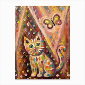 Colorful Cat With Butterfly Leinwandbild