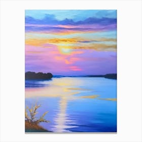 Sunrise Over Lake Waterscape Marble Acrylic Painting 3 Canvas Print