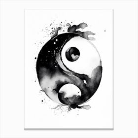 Black And White Yin and Yang Watercolour Canvas Print