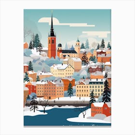Retro Winter Illustration Stockholm Sweden Canvas Print