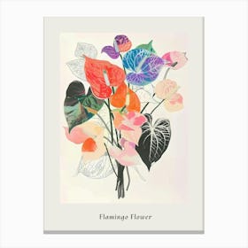 Flamingo Flower 1 Collage Flower Bouquet Poster Canvas Print