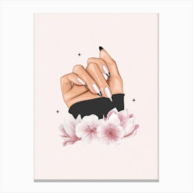 Hand With Pink Flowers Canvas Print