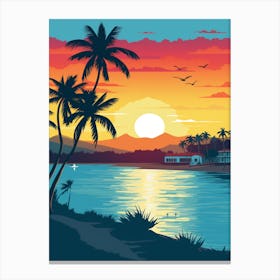 Manzanillo Beach Cuba At Sunset, Vibrant Painting 3 Canvas Print