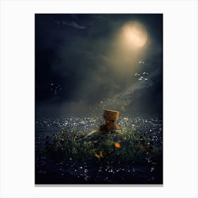 Little Cardboard Creature under the light moon Canvas Print