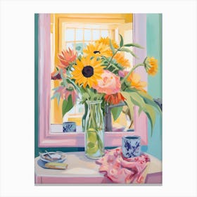 A Vase With Sunflower, Flower Bouquet 1 Canvas Print