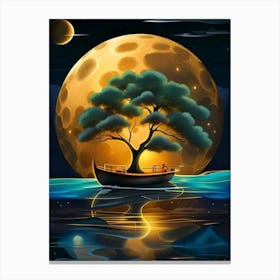 Full Moon With Tree Canvas Print