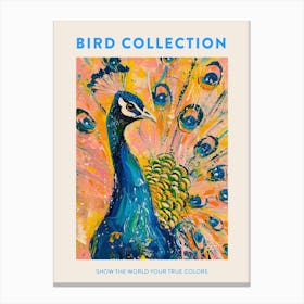 Peacock & Feathers Colourful Portrait 5 Poster Canvas Print
