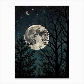 Full Moon In The Forest Style William Morris 1 Art Print 3 Canvas Print