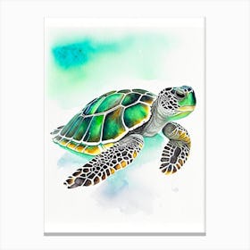 Flatback Sea Turtle (Natator Depressus), Sea Turtle Watercolour 2 Canvas Print
