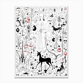 Line Art Inspired By The Garden Of Earthly Delights 1 Canvas Print