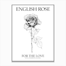 English Rose Black And White Line Drawing 17 Poster Canvas Print