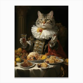 Cat Fine Dining Rococo Style 3 Canvas Print