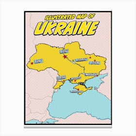 Pop Art Illustrated Map Of Ukraine Canvas Print