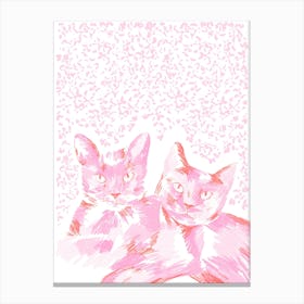 Pink Cats ditsy background Canvas Print