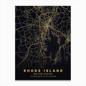 Rhode Island Usa Black And Gold Map Canvas Print