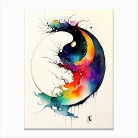 Colourful Yin And Yang Japanese Ink Canvas Print