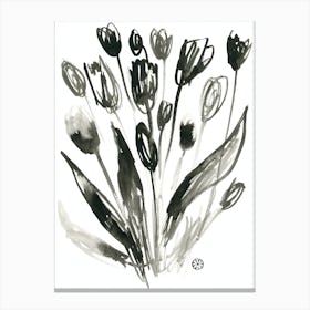 Inked Tulips - black and white minimal minimalist drawing line ink Canvas Print