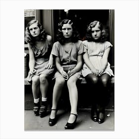 Three Girls Sitting On A Curb Canvas Print