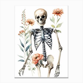 Floral Skeleton Watercolor Painting (13) Canvas Print