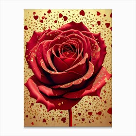 Red Rose With Hearts 1 Canvas Print